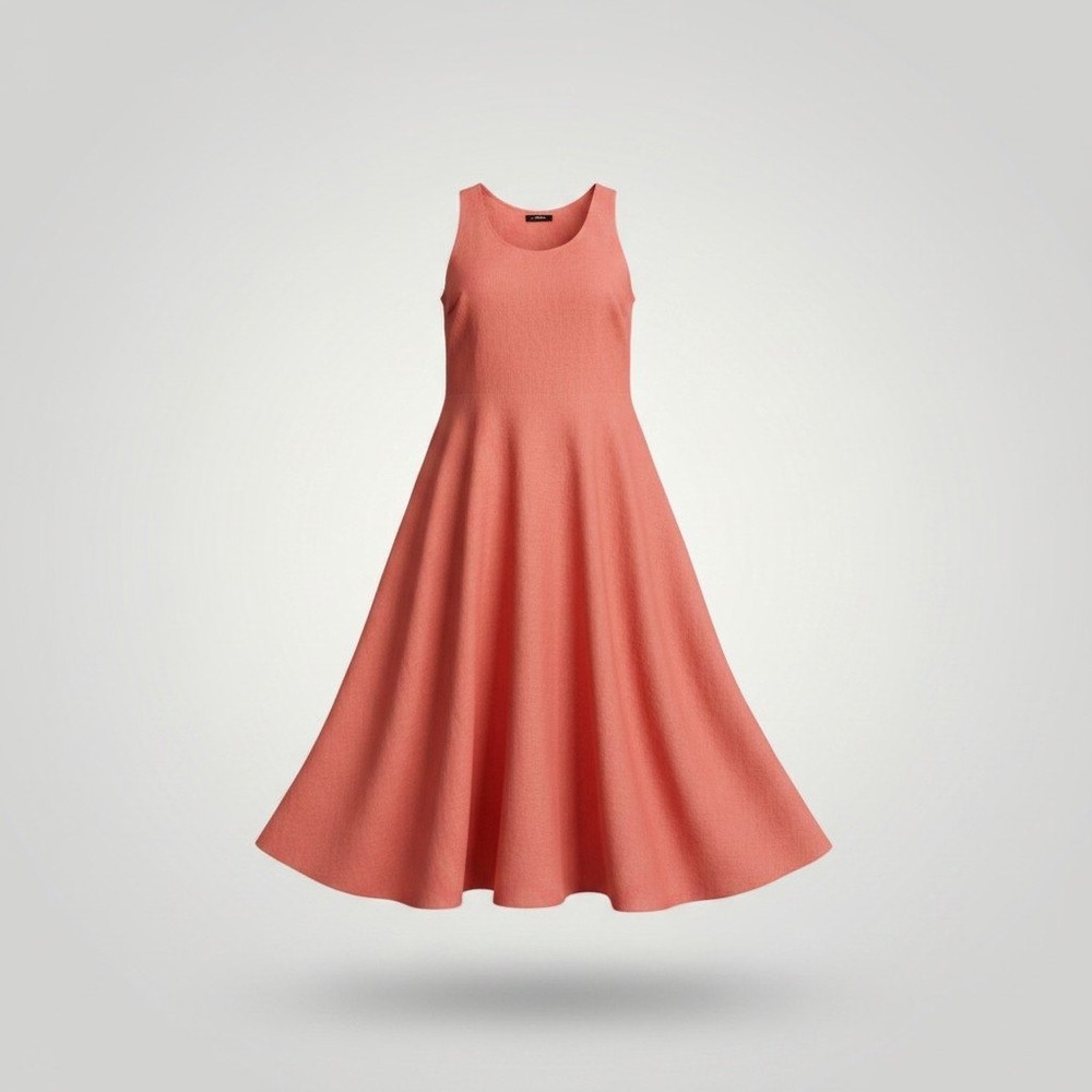 IMNYC Isaac Mizrahi Midi Dress Women Medium Coral Linen A-Line Coastal Lagenlook